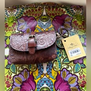 PATRICIA NASH MINI  BROWN EMBOSSED TORRI  WALKET/ CHANGE PURSE w/key ring &tags